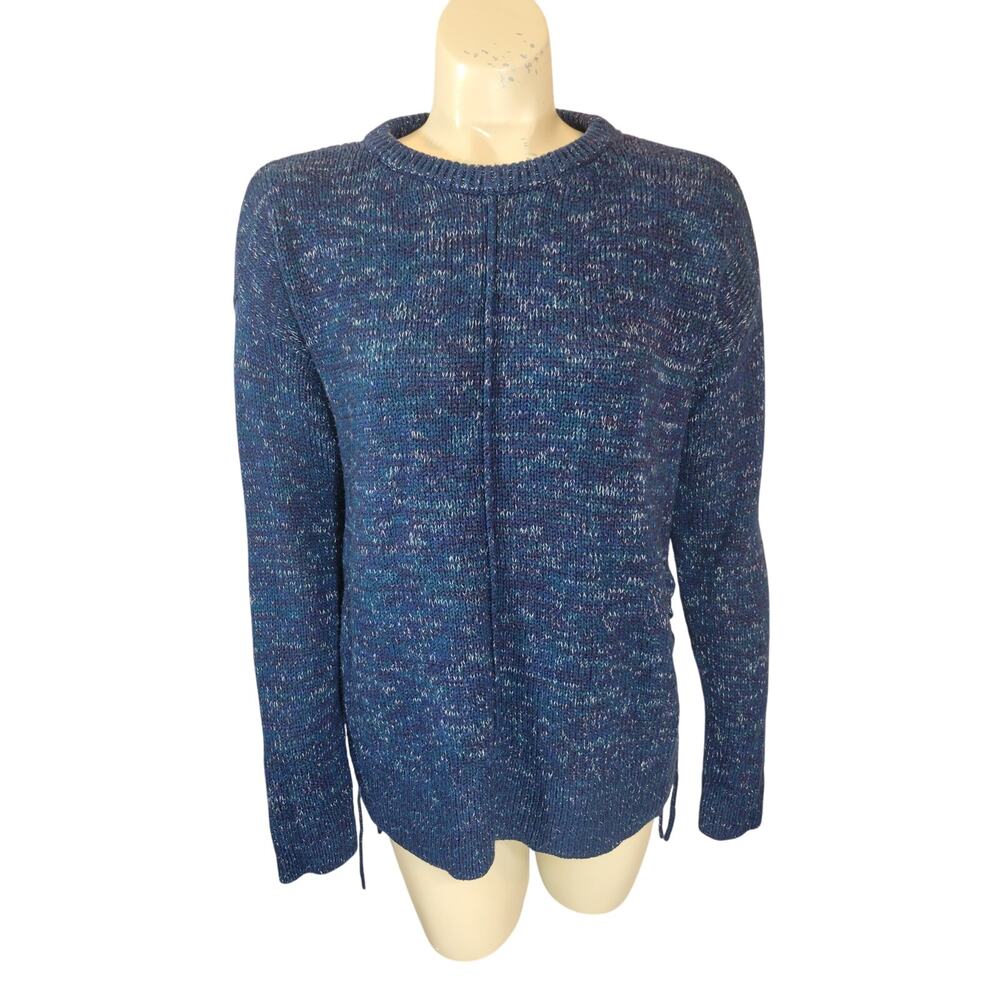 Relativity Navy Blue Knit Side Lace-Up Detail Pullover Sweater Womens Size Large